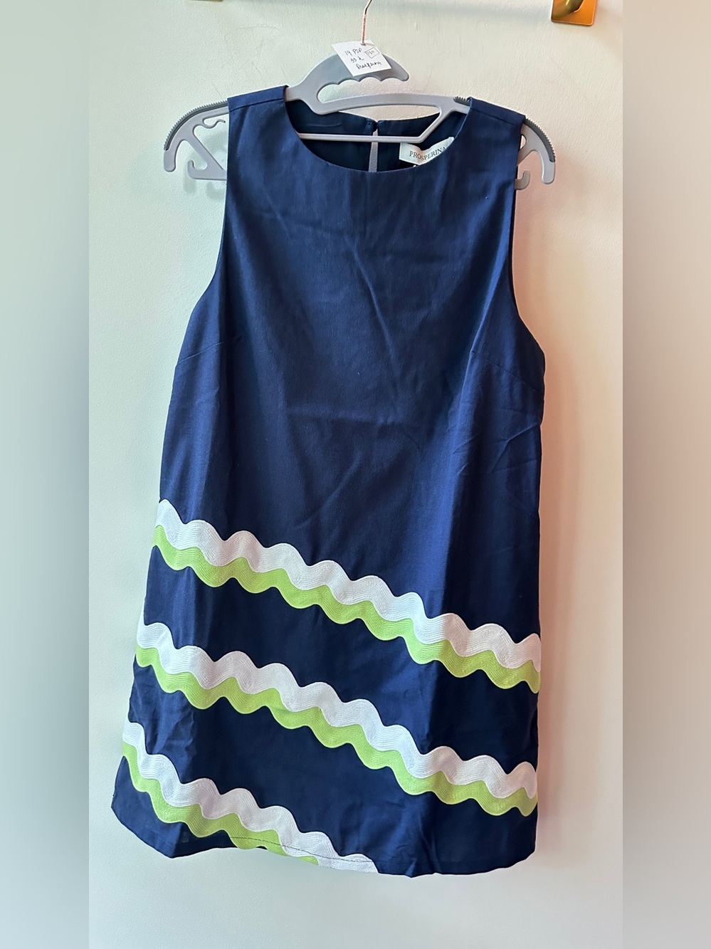 Prosperina Navy Linen Blend Ric Rac Shift Dress Size S P2P 19 | 1311